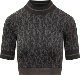 Palm Angels Black Logo Mock Collar Top