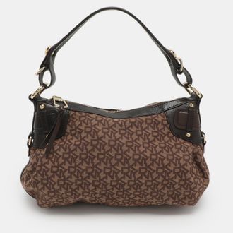 DKNY Dkny Brown Signature Canvas And Leather Hobo