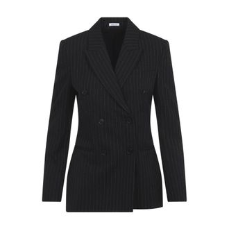 Alexander McQueen Alexander McQueen, Blazers, female, Black, Size: M Pinstriped Double-breasted Jacket