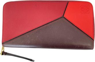 Loewe Brown Orange Red Color Leather Long Wallet (Bi-Fold) (Pre-Owned)