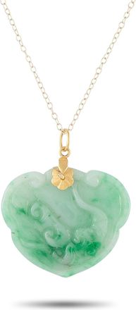 Luxury Bazaar 14K Yellow Gold Carved Jade Pendant Necklace MF07-092226