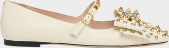 Valentino Garavani Bowow Studded Bow Leather Ballerina Flats