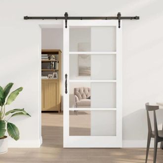 vidaXL Puerta Deslizante Vidaxl Con Juego De Herrajes Blanca 93x202 Cm Madera S&oacute;lida De Pino