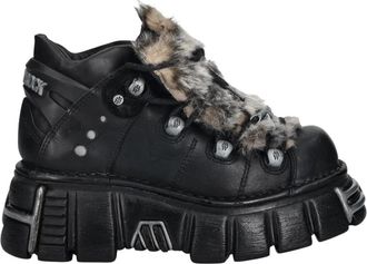 New Rock Leren Sneakers - Dames - Veterlaarzen - Zwart - 38 EU - Leer - Schoenen