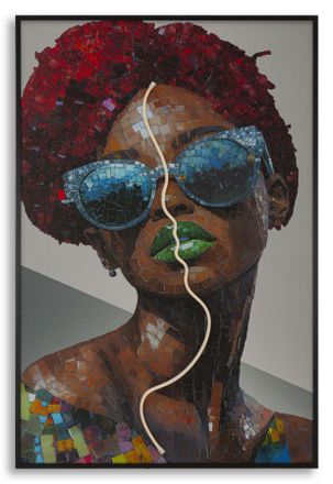 Mauro Ferretti Stampa Artistica Con Led E Applicazione 3d Su Tela Moden Afro - Quadro Decorativo 60x90 Cm