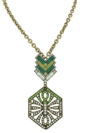 Olivia Welles Rhinestone Geometric Pendant Statement Necklace in Burnished Gold /Green at Nordstrom Rack