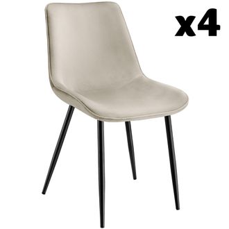 TecTake 4 sillas de comedor acolchadas, aterciopeladas 48 x 59 x 82,5 cm crema