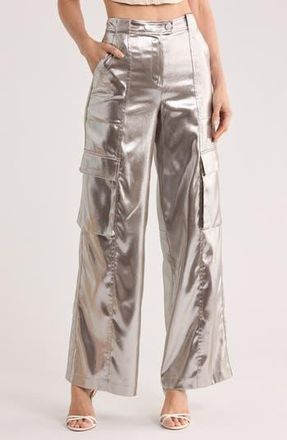 SIMKHAI Beatriz Metallic Wide Leg Cargo Pants in Silver at Nordstrom Rack, Size 10