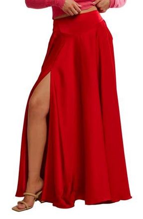 Free People Chilco Side Slit Satin Maxi Skirt in Salsa at Nordstrom Rack, Size 4