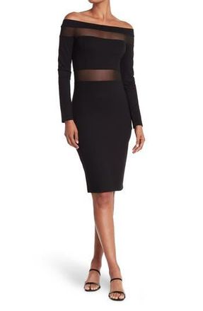 By Design Love by Design Off-the-Shoulder Mesh Panel Bodycon Dress in Black at Nordstrom Rack, Size Medium