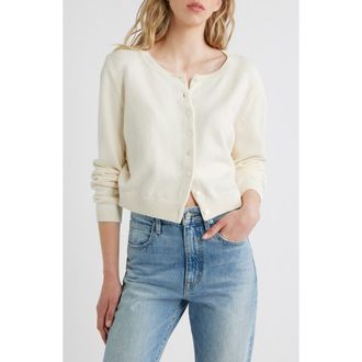 Reformation Clara Cotton Crewneck Cardigan in Fior Di Latte at Nordstrom, Size X-Large