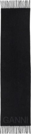 Ganni Wollen sjaal met franjes - Dames - Accessoires - Zwart - Maat: ONE Size Wol
