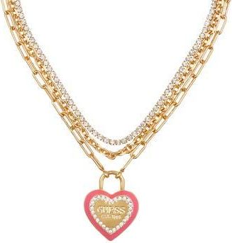 Guess Layered Pavé Heart Charm Necklace in Gold Tone at Nordstrom Rack