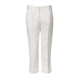 Dolce & Gabbana Witte Bloemen Jacquard Broek - Dames - Vrijetijds broeken - Wit - S - Katoen - Broeken
