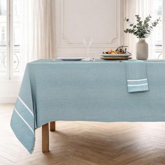 Febronie Mantel + 10 servilletas algod&oacute;n 160x400 azul petr&oacute;leo