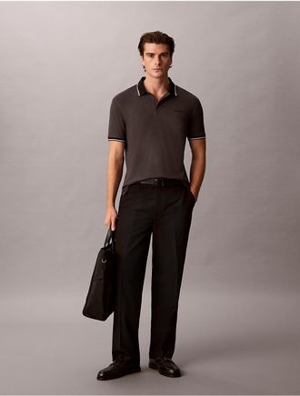 Calvin Klein Mens Liquid Touch Tipping Stripe Polo Shirt - Grey - 2XL