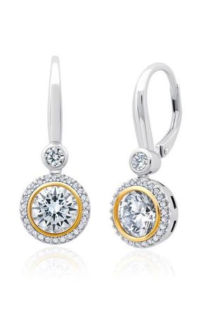 Crislu 2-Tone Halo Leverback Earrings in Pure Platinum/Clear Stone at Nordstrom