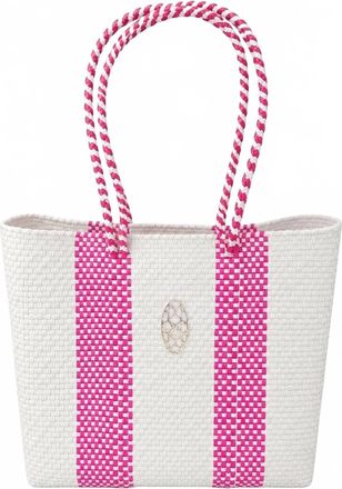 Lola's Bag Medium Striped Tote Bag In White/ Pink