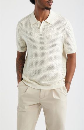 Open Edit Texture Knit Polo Top in Ivory Egret at Nordstrom, Size Xx-Large