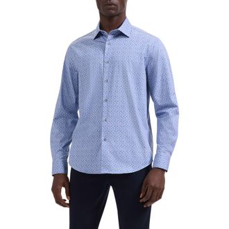 Bugatchi Jimmy OoohCotton Floral Print Button-Up Shirt in Air Blue at Nordstrom, Size Xxx-Large