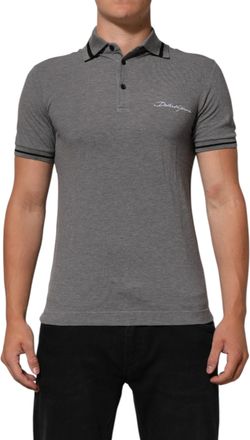 Dolce & Gabbana Gray Logo Embroidery Collared Polo Mens T-shirt