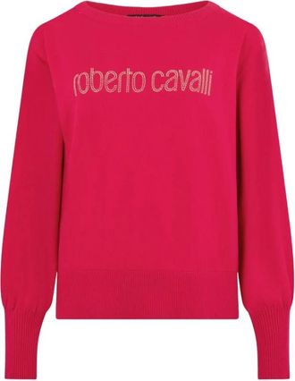 Roberto Cavalli Truien & Vesten, Dames, Rood, L, Sweater Met Kristal Logo