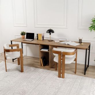 Concept Usine Escritorio 2 plazas 240 cm con almacenaje efecto madera