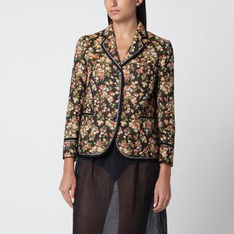 Dries Van Noten Blazer marrone in tessuto gobelin con motivo floreale