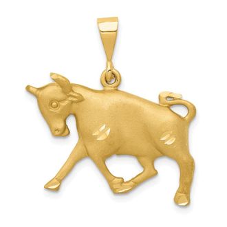 Diamond2Deal 14k Yellow Gold Satin Diamond-cut Taurus Zodiac Charm Pendant
