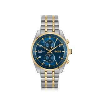 BOSS SKYTRAVELLER Two-tone chronograph watch with blue dial