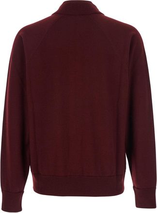 Jil Sander Mens Bordeaux Cardigan With High Neck And Zip Closure Virgin Wool Tops Top