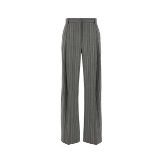 Stella McCartney Stella McCartney, Wide Trousers, female, Gray, Size: M Embroidered Wool-Twill Wide-Leg Pants