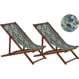 Beliani Beliani - Set di 2 Sedie Sdraio da Giardino in Legno dacacia Naturale scuro pellicani multicolore Anzio
