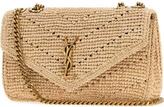Saint Laurent Womens Loulou Shoulder Bag Beige Raffia