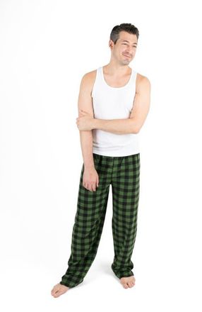 Leveret Mens Fleece Printed Holiday Pajama Pants in Plaid Black & Green at Nordstrom, Size Xx-Large