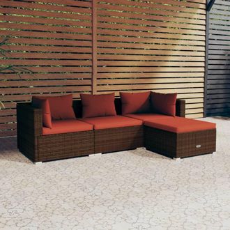vidaXL Set Muebles De Jard&iacute;n 4 Piezas Y Cojines Rat&aacute;n Sint&eacute;tico Marr&oacute;n Vidaxl
