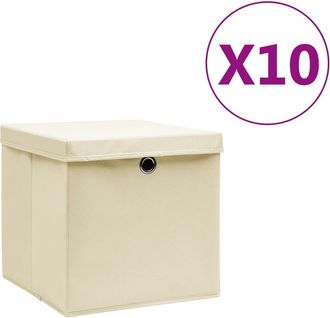 vidaXL Cajas De Almacenaje Con Tapas 10 Uds Crema 28x28x28 Cm Vidaxl