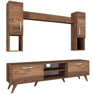 Dmora Dmora - Pared Equipada Lucifer, Composición de la sala de estar, Muebles de salón multiusos, Gabinete de TV, 180x35 h49 cm, Nuez