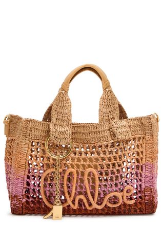 Chlo&eacute; Summer Banana Logo Leather and Raffia Tote - Multicoloured 1 - One Size