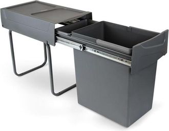 Emuca Contenedor De Reciclaje Para Fijaci&oacute;n Inferior Y Extracci&oacute;n Manual En Mueble De Cocina Recycle 1x20litros, Pl&aacute;stico Gris Antracita - Emuca