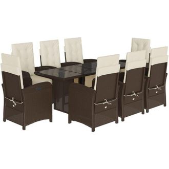 vidaXL Set Comedor Para Jard&iacute;n 9 Pzas Y Cojines Rat&aacute;n Sint&eacute;tico Marr&oacute;n Vidaxl