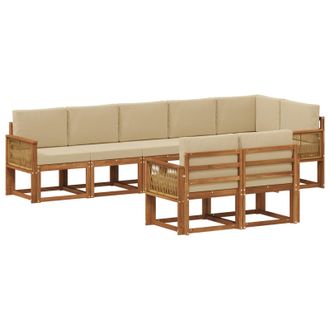 vidaXL Conjunto De Sof&aacute;s De Exterior 8 Pcs Natural Y Beige Poli&eacute;ster Vidaxl