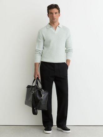 Reiss Soft Sage & white Cotton-blend Textured-knit Polo Jumper, Xxl