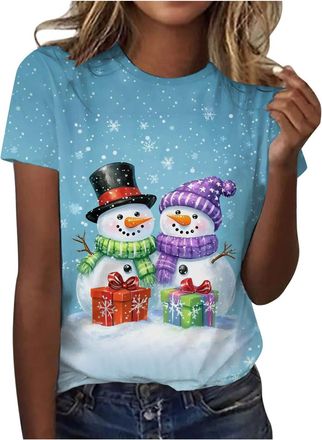 Generic Christmas Blouse Tops Woman Ladies Short Sleeve Tshirts Christmas Tree Printed Basic Tees Shirt Pullover Crew Neck Xmas Loose Sweatshirts Christmas T-