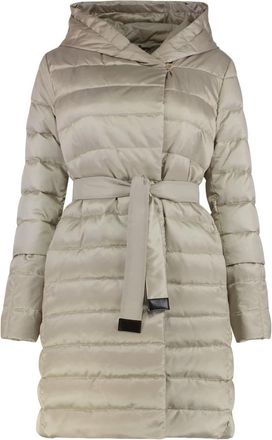 Max Mara Novef Midi Gewatteerde Jas - Dames - Dons jassen - Beige - XS - Leer - Jassen