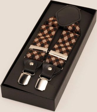 Oswin Hyde Mens Brown Chequered Clip On Braces - Black - Size: ONE size