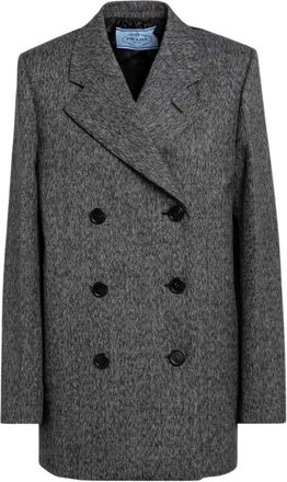 Prada Jassen, Dames, Zwart, M, Leer, Giacca Doppiopetto