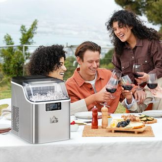 HOMCOM Counter Top Ice Maker Machine with Adjustable Cube Size Scoop in Silver
