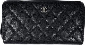 Chanel Black Grained Calfskin Long Wallet (Bi-Fold) (Pre-Owned)