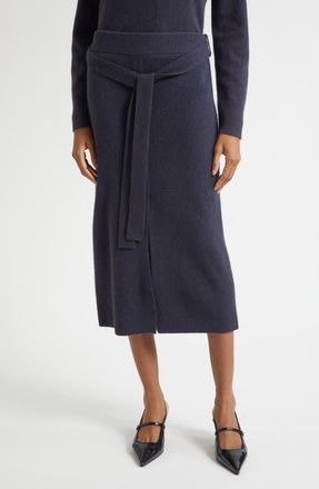 Emporio Armani Tie Waist Wool Midi Skirt in Solid Medium Blue at Nordstrom, Size 10 Us